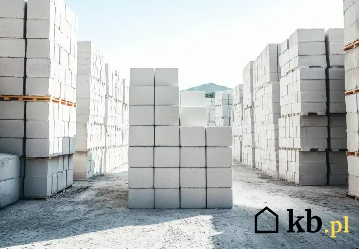 Stosy białych bloczków z betonu komórkowego, gotowe do budowy domu.