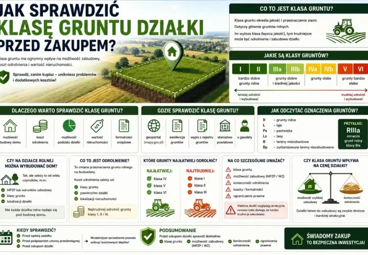 Klasa gruntu wpływa na koszt odrolnienia i zabudowy. Sprawdź klasę gruntu przed zakupem, by uniknąć problemów i dodatkowych kosztów.