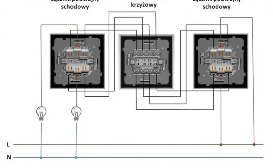 Włącznik schodowy podwójny krzyżowy - Schemat i podłączenie