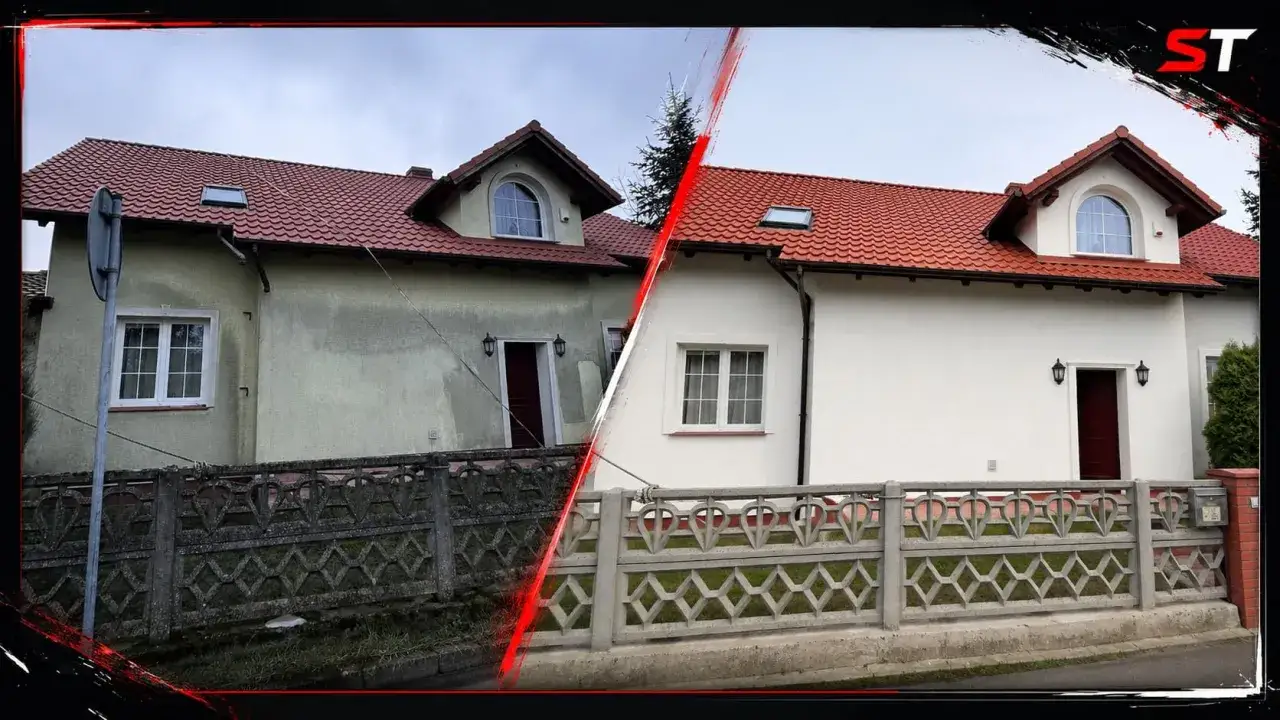 Przed i po malowaniu domu. Zobacz, jak odświeżyliśmy elewację, nadając budynkowi nowy, jasny wygląd.